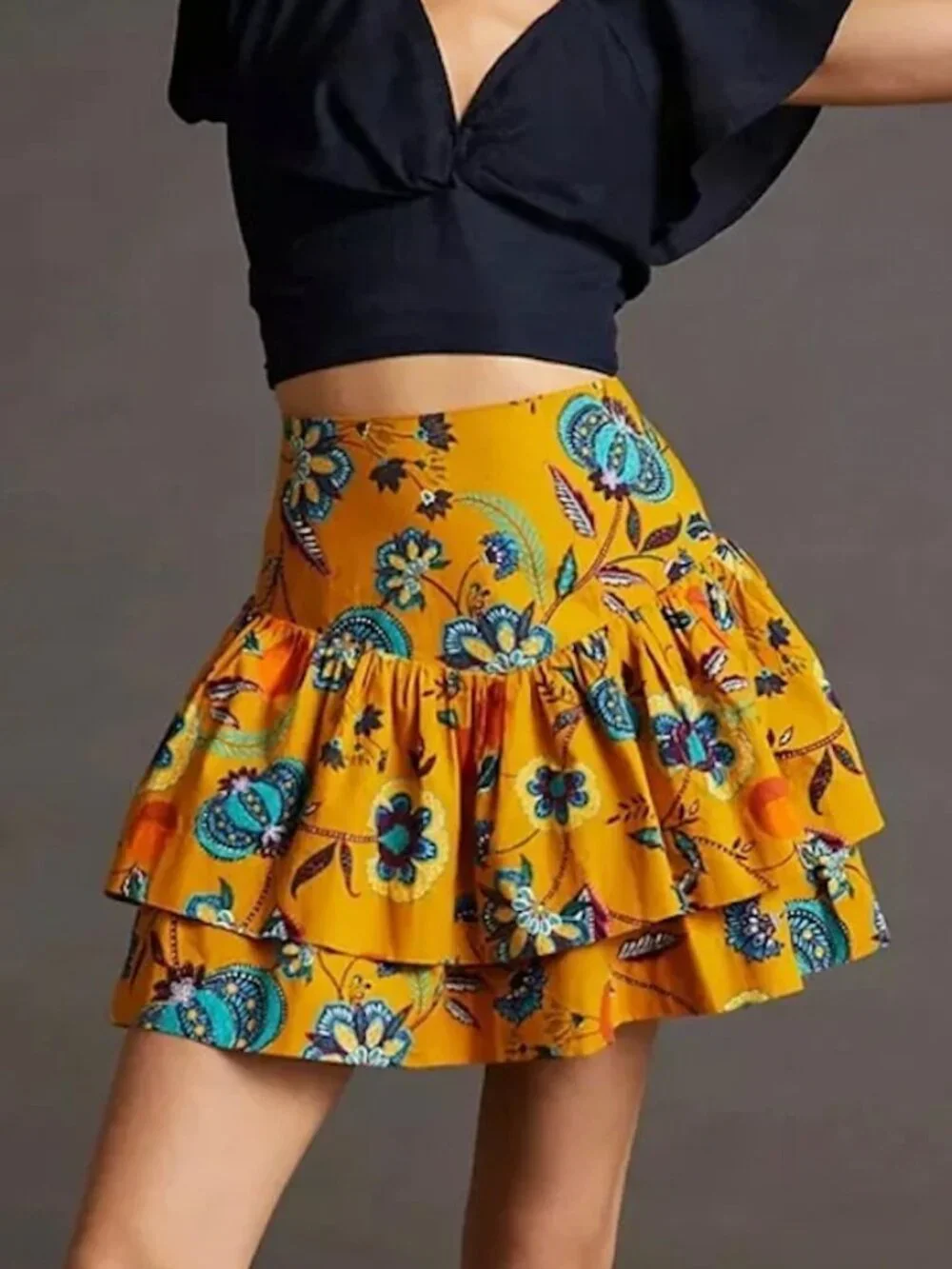 Maeve for Anthro A-Line Tiered Ruffle Mini Skirt XS